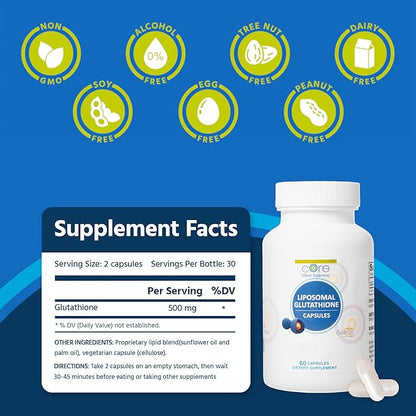 Core Med Science Liposomal Glutathione Supplement (500mg, 60 60 Capsules)