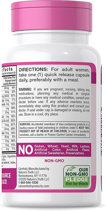 Nature's Truth Prenatal Vitamins With Folic Acid 60 Capsules