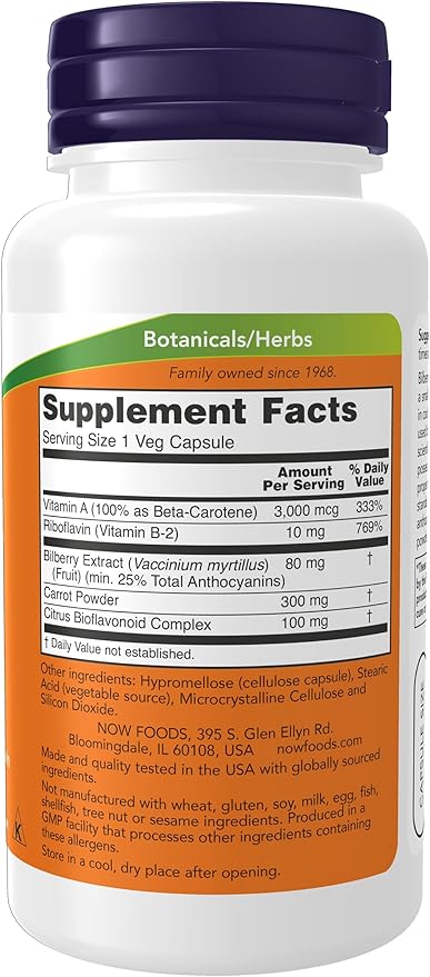 NOW Supplements, Bilberry (Vaccinium myrtillus)Complex 80 100 Veg