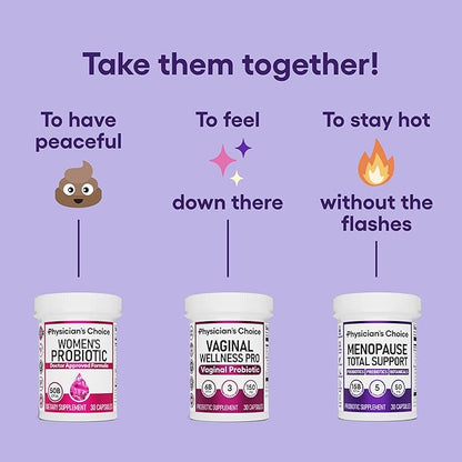 Physician's CHOICE Menopause Probiotic Supplement for Women - Supports Hormone Balance, Hot Flashes, Night Sweats, Weight Management, Bloating & Gut Health - with Black Cohosh, Resveratrol+ - 45ct