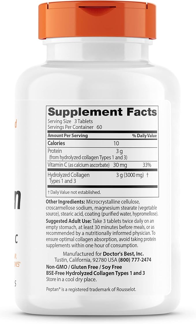 Doctor's Best Collagen Types 1 and 3 with 1000 mg, 180 Tablets