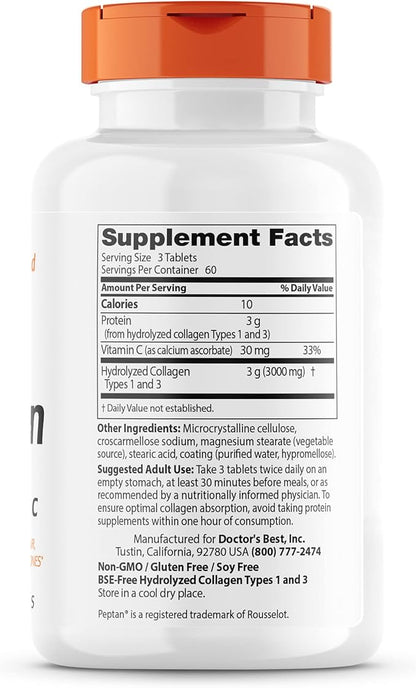 Doctor's Best Collagen Types 1 and 3 with 1000 mg, 180 Tablets