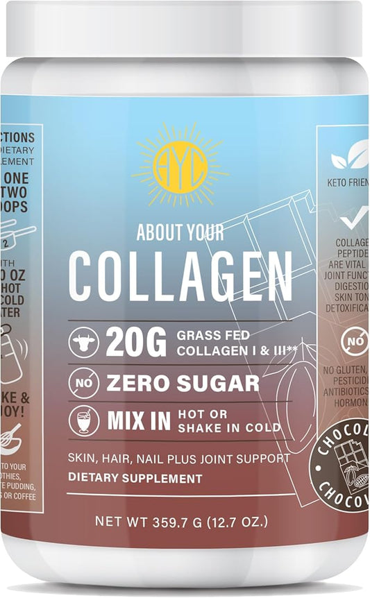 Chocolate Peptides Powder, Grass Fed Hydrolyzed 1&3 Collagen, (30 Servings)