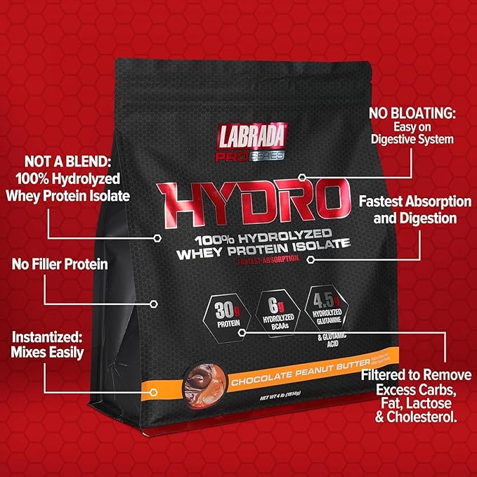 Labrada Hydro 100% Pure Hydrolyzed Whey 45 Servings 4lb (Peanut