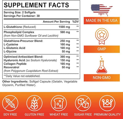 2550mg Liposomal Glutathione Softgel, High Absorption 60 Softgels