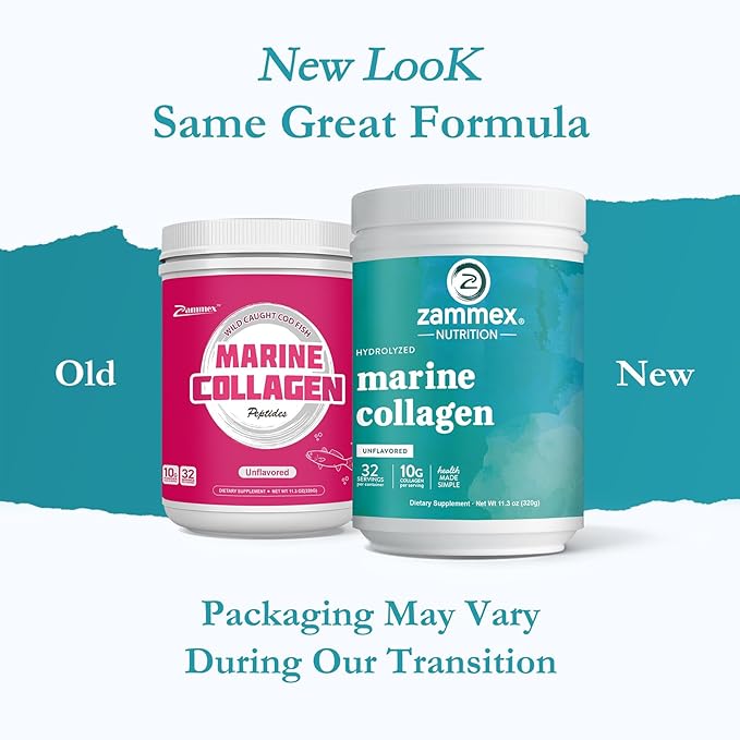 Zammex Marine Collagen Peptides Powder Unflavored, 1 & 3 Collagen (32 Servings)