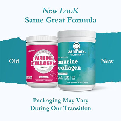 Zammex Marine Collagen Peptides Powder Unflavored, 1 & 3 Collagen (32 Servings)