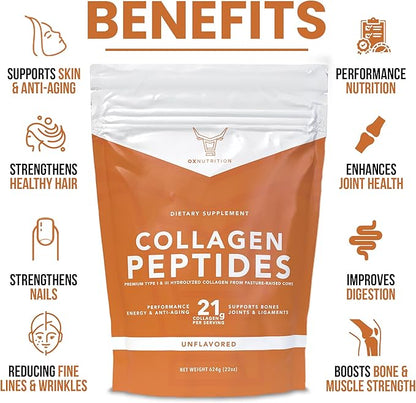 Collagen Peptides Powder, Large 22oz, Hydrolyzed 3P Tested