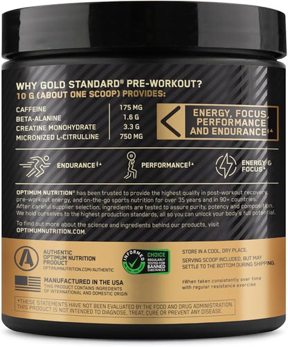 Optimum Nutrition Gold Standard Pre Workout with Creatine, Beta-Alanine, and Caffeine for Energy, Flavor: Green Apple, 30 Servings (Packaging May Vary)