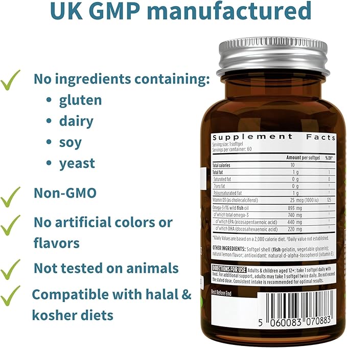 Pure & Essential Omega-3 & D3 1000iu, Fast-Acting 1-a-Day, Highly 360 Softgels
