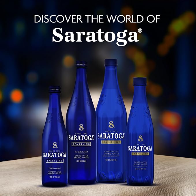 Saratoga Sparkling Water Bottles, 12-Pack - Carbonated Spring Bottled Water with Naturally Occurring Minerals & Electrolytes - Recycled PET Plastic Bottles - 28 Fl Oz