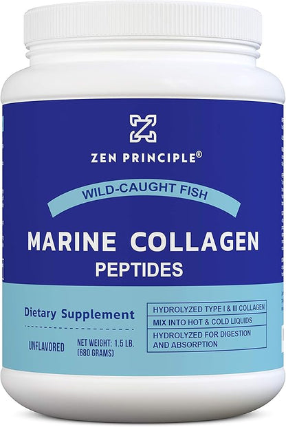 Zen Principle Marine Collagen Peptides Powder 1.5 lb. 1 & 3 Protein.