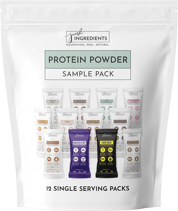 JUST Ingredients Variety Pack Protein Powder | 12 Servings | 100% Grass-Fed Whey | Non-GMO, Gluten-Free, No Artificial Flavors