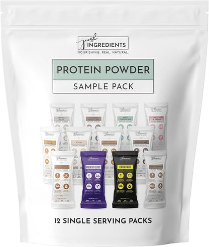 JUST Ingredients Variety Pack Protein Powder | 12 Servings | 100% Grass-Fed Whey | Non-GMO, Gluten-Free, No Artificial Flavors