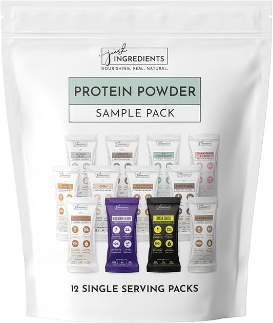 JUST Ingredients Variety Pack Protein Powder | 12 Servings | 100% Grass-Fed Whey | Non-GMO, Gluten-Free, No Artificial Flavors