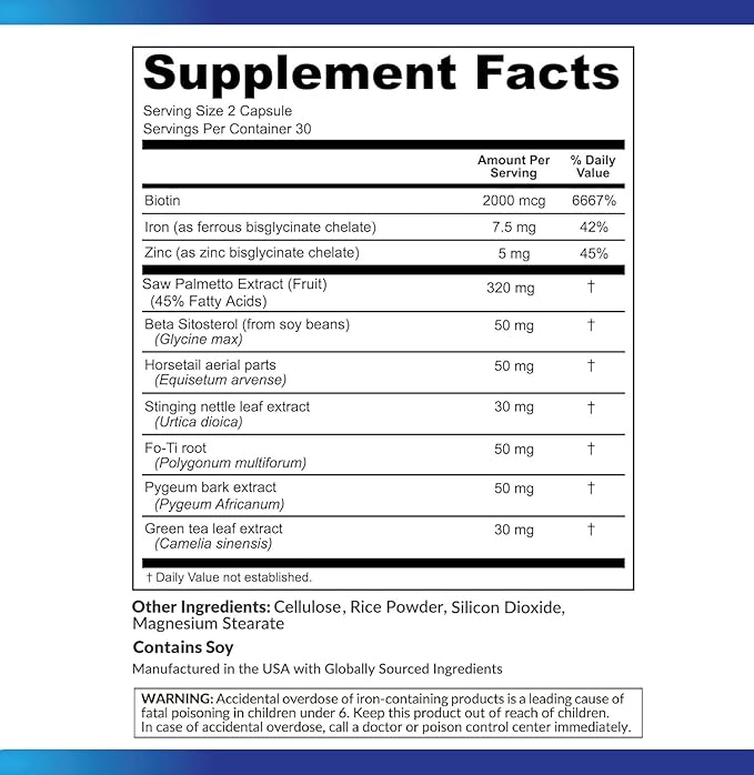 DHT Blocker Hair Growth Support Supplement - Supports Healthy Hair Growth, Healthy Thick Strong Hair - Saw Palmetto + Hair Vitamins for Women & Men - May Support Healthy DHT Levels - Low Loss Capsules