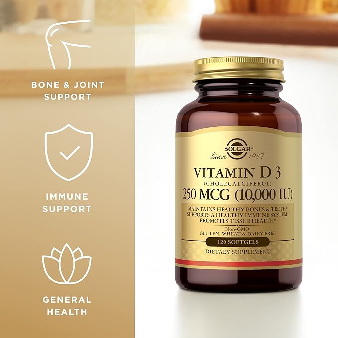 Solgar Vitamin D3 (Cholecalciferol) 250 MCG (10,000 IU), 120 Softgels 120 Servings