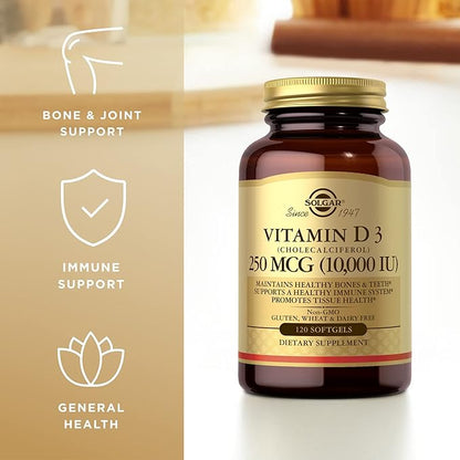 Solgar Vitamin D3 (Cholecalciferol) 250 MCG (10,000 IU), 120 Softgels 120 Servings