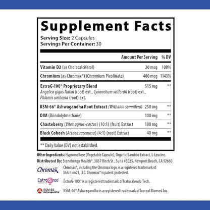 Stonehenge Health for Women Menopause Support for Peri + Menopause + Post - Mood, Energy, Stress, Hot Flashes, Night Sweats, Sleep & Cortisol, Chromax Chromium, Vitamin D3, KSM-66 Ashwagandha Extract