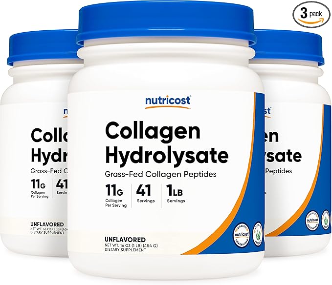 Nutricost Pure Collagen Hydrolysate (Bovine) Powder (3 Pack) 1LB Each