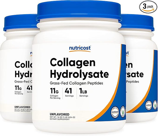 Nutricost Pure Collagen Hydrolysate (Bovine) Powder (3 Pack) 1LB Each
