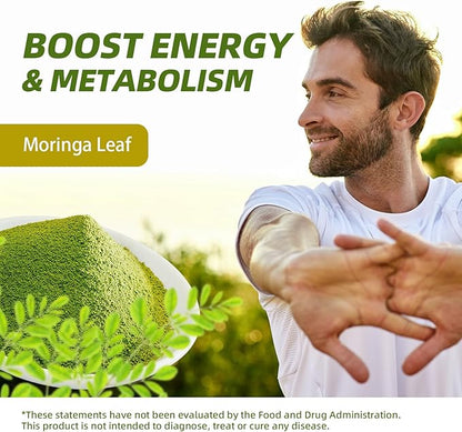 Moringa Powder – Superfood Blend with Matcha, Green Tea & Resveratrol – Moringa Supplement for Energy, Antioxidant & Immune Support – Vegan, Gluten Free, Easy-to-Mix Drink (8oz)
