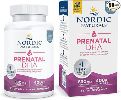 Nordic Naturals Prenatal DHA, Unflavored 90 Soft 830 mg Omega-3 + 400 IU D3 - 45 Servings