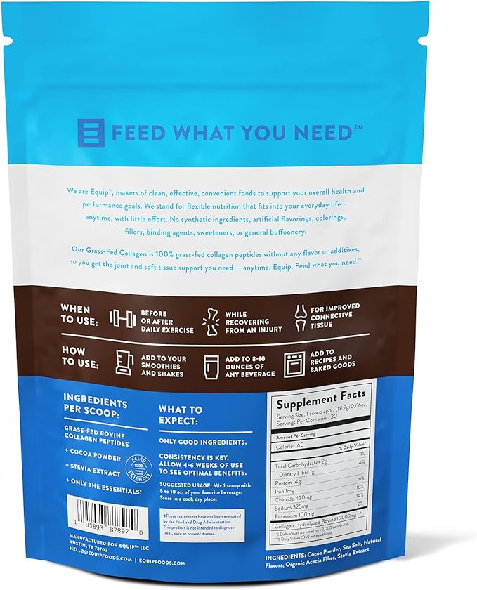 Equip Foods Grass Fed Collagen Powder -100% Hydrolyzed 1.23 Pound,
