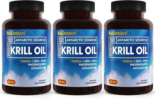 BioEmblem 3 Pack Antarctic Krill Oil 1000mg Softgels, Omega-3s Oil 180-Count Non-GMO, 90 Days