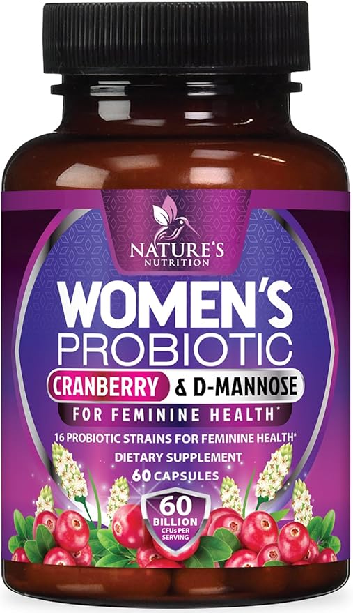 Probiotics for Women 60 Billion CFU & 16 Probiotic Strains with Prebiotics for Digestive Health, Womens Probiotic for Vaginal pH, Urinary & Immune Support with Cranberry, Gluten Free - 60 Capsules
