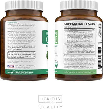 USDA Organic Greens Powder (180 Tablets) 28 Fruits