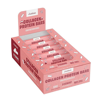 JustNosh Collagen Protein Bars, 10g Collagen, 15g Protein, Gluten Free, Dairy Free, FODMAP Friendly, Seed Oil Free Certified, Clean Ingredients | Snickerdoodle (12 Pack)