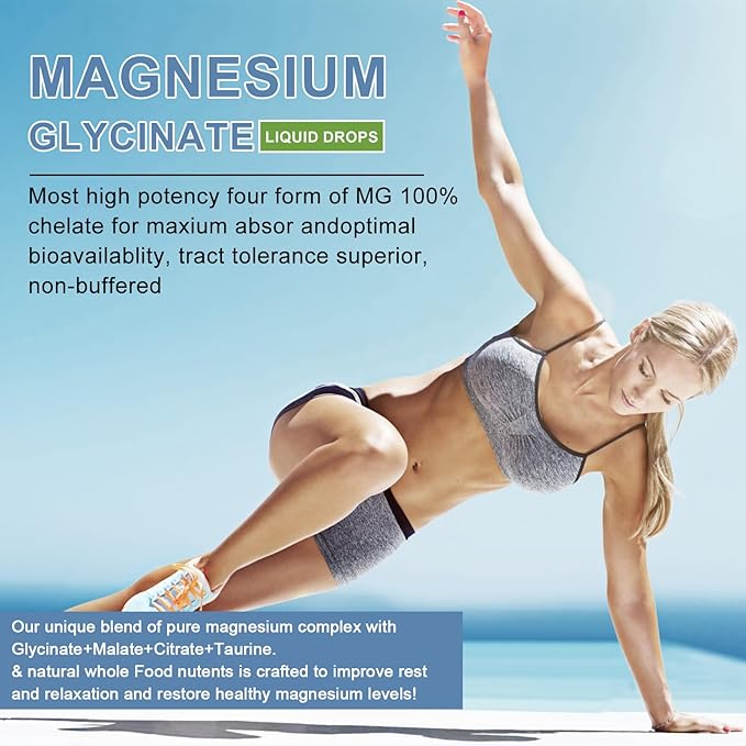 Magnesium Glycinate Liquid Drop - Triple Absorption Supplement to Support Nerves, Night, Heart, Muscles Metabolism* -Sugar-Free with Potassium, L-Theanine, Sea Moss Vitamin B,C,D3, K2-2