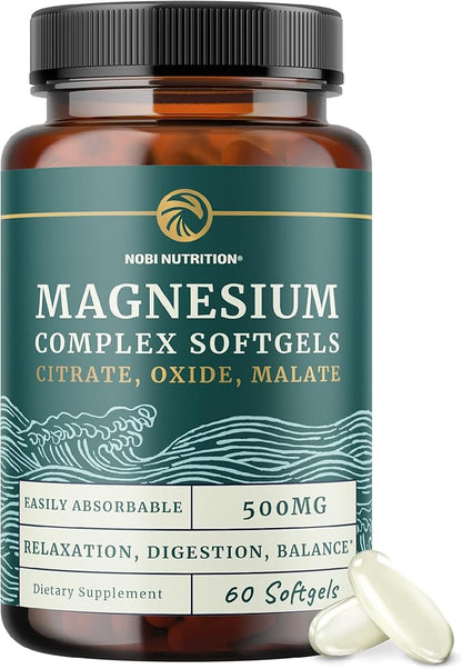 Triple Magnesium Softgels | Citrate, Malate, & Oxide | Highly Absorbable Magnesium Supplement for Digestion, Calm, Leg Cramps, & Sleep Support | 300mg Complex | Easy to Swallow Soft Gels | 60 Count