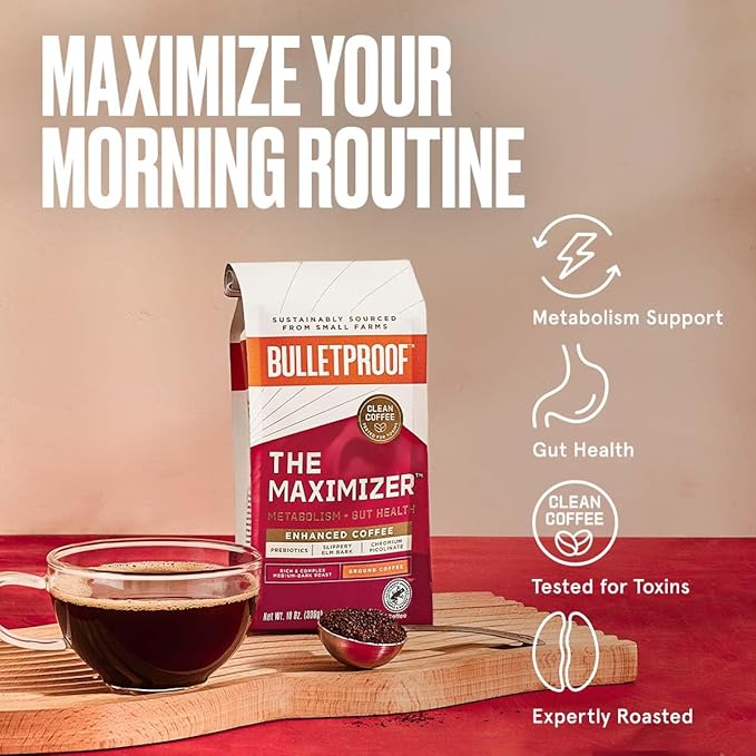 Bulletproof The Maximizer Ground Coffee, 10 Ounces, Clean Coffee with Metabolism and Gut Health Support