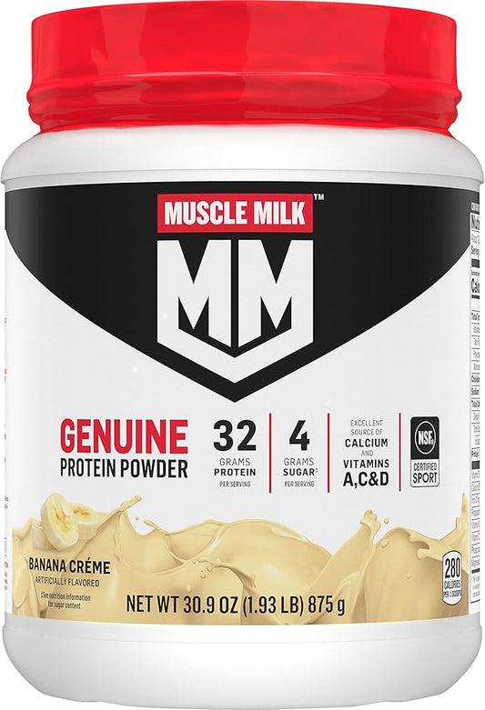 Muscle Milk Genuine Protein Powder, Banana 1.93 Pounds, 12 Servings, 32g Protein, 4g Sugar,