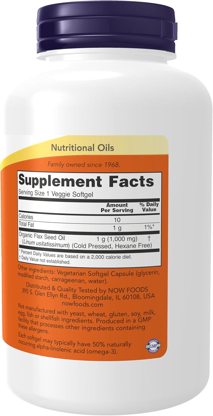 NOW Supplements, Flax Oil 1000 mg Omega-3s, Cold 120 Veg