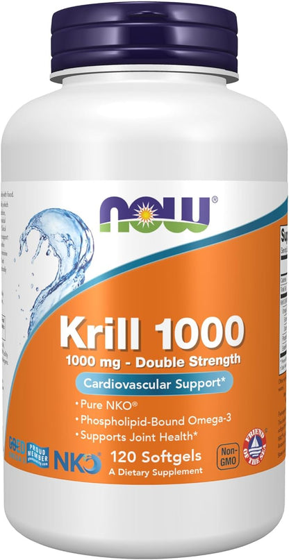 NOW Supplements, Neptune Krill, Double Strength 1000 mg, Omega-3, 120 120 Softgels