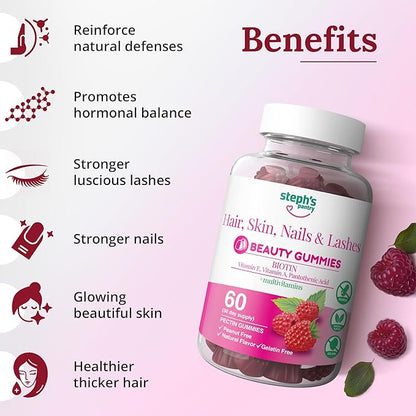 Steph's Pantry Biotin Gummies for Hair, Skin, Nails, & Lashes High Strength Gummies | Daily Multivitamins | Gluten-Free, Nut-Free, Non-GMO, Plant-Based, Vegan, Kosher (120 Gummies)