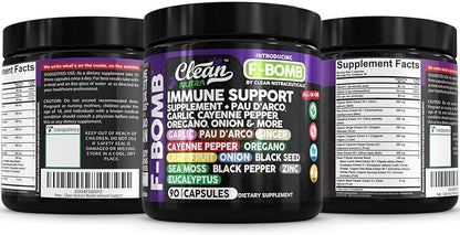 Organic Immune Support with PAU D'Arco Garlic Cayenne Pepper Oregano Ginger Grapefruit Onion Black Seed Sea Moss Black Pepper Zinc Eucalyptus Vitamin C Vitamin D Organic Soursop by Clean Nutra