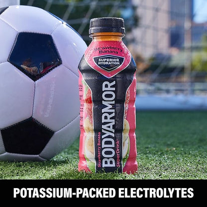 BODYARMOR Sports Drink Sports Beverage, Strawberry Banana, Coconut Water Hydration, Natural Flavors With Vitamins, Potassium-Packed Electrolytes, Perfect For Athletes, 16 Fl Oz (Pack of 12)