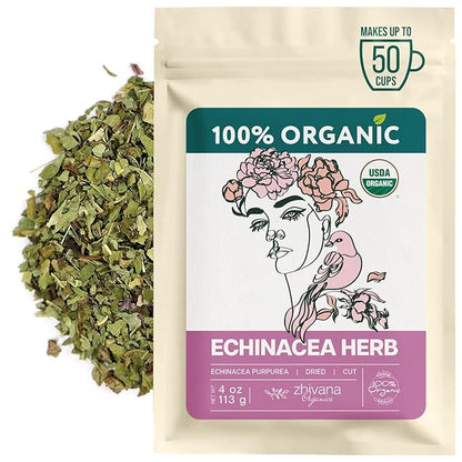 Organic Echinacea Tea (4 oz.) – Echinacea Herb (Echinacea Purpurea) – Immune Support, Respiratory, Digestion – Loose Leaf Herbal Tea - Equinacea Organica