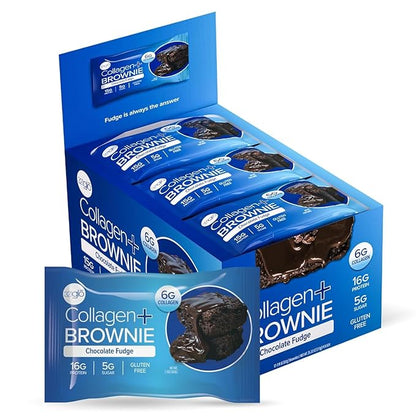 321glo Collagen Protein Brownie | Gluten Free, Low Sugar | Keto Snack for Women, Men, & Kids | 16g Protein, 6g Collagen | 12 Pack (Chocolate Fudge)