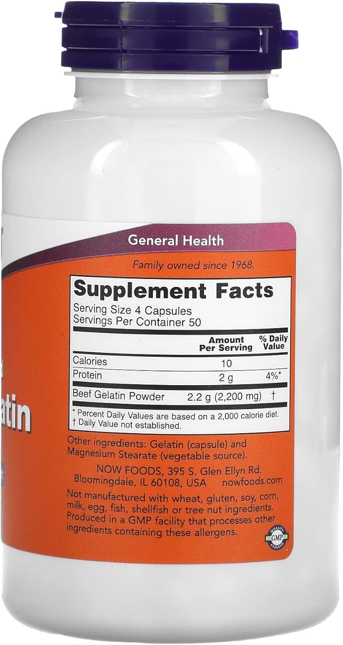 NOW Supplements, Beef Gelatin 550 mg, 200 Capsules