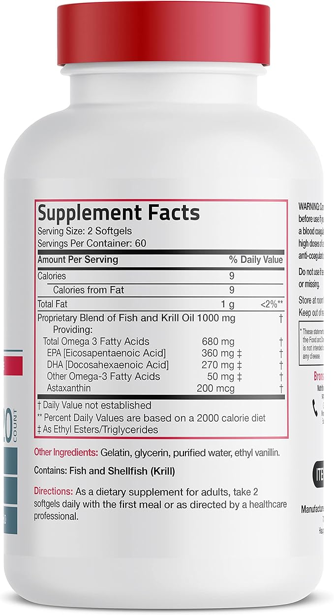 Bronson Omega-3 Fish + Krill Oil 1000 MG 120 Softgels