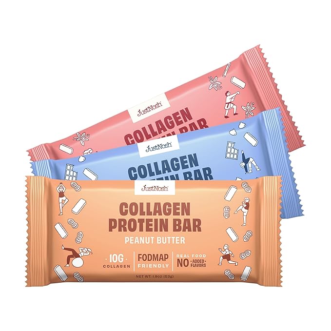 JustNosh Collagen Protein Bars, 10g Collagen, 15g Protein, Gluten Free, Dairy Free, FODMAP Friendly, Seed Oil Free Certified, Clean Ingredients | Variety Pack (12 Pack)