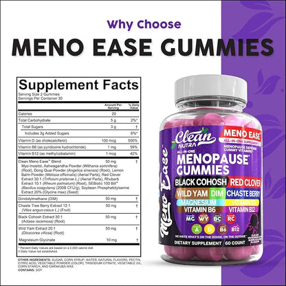 Menopause Supplement For Women Gummies with Black Cohosh, Wild Yam Magnesium, Red Clover For Menopause Relief Hormone Balance Night Sweats Mood Plus Bergamot, Vitamin D3, Vitamin B12, Vitamin B6 Clean