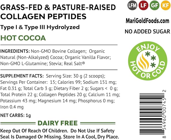 MariGold Grass-fed Collagen Peptides Powder Hot 1LB - 100% Pure,
