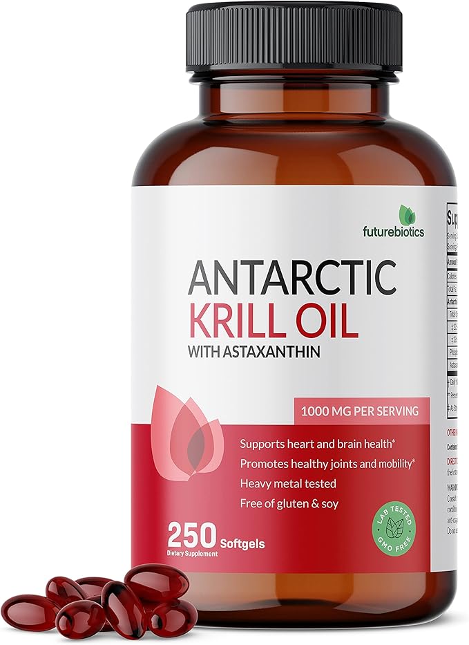 Futurebiotics Antarctic Krill Oil 1000mg Omega-3s EPA, 100% Pure 250 Softgels (125 Servings)