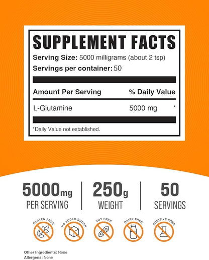 BulkSupplements.com L-Glutamine Powder 5000mg, L 5000mg per 250g (8.8 (8.8 oz) 1)